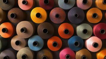 A beautiful collection of colorful spools stacked together in creative harmony photo