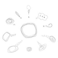 Black pen collection of different doodles, question marks, clouds. Hand drawn doodle elements isolated on white background vector