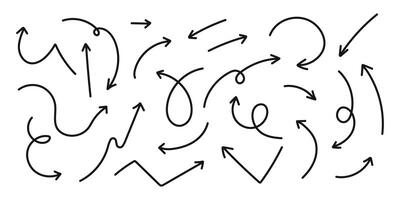 Set of hand drawn arrows doodle on white background. Doddle arrow set. vector