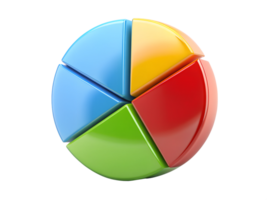 3D pie chart with colorful segments, isolated on transparent background png
