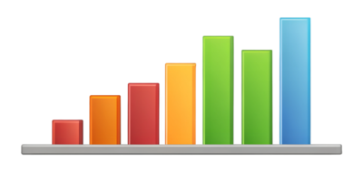 Colorful bar chart with rising columns, isolated on transparent background png