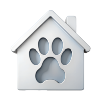 Metallic pet house icon with paw print, isolated on transparent background png