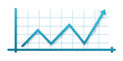 Blue grid line chart showing rising data, isolated on transparent background png
