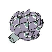 Old fashioned outline drawing of artichoke in boho style. Botanical single line retro drawing of green vegetable. Contour line outline composition isolated on white background. vector