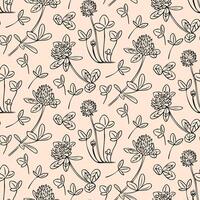 Contour contrast seamless pattern with doodle clover flowers and leaves. Summer hand drawn contrast illustration on light pink background. Best for wrapping, textile, paper, wallpaper, background vector
