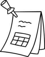 Line doodle corner pinned paper icon. Sheets fixed with thumbtack. Wall calendar with agenda. Memo, notes and reminder. Bills and invoice for payment vector