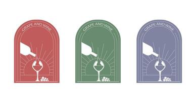 Grape and wine. Line art logo. Set in different color variations. illustration vector
