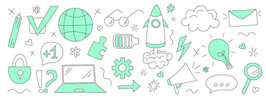 Internet concept art. Hand drawn set of web technology elements vector