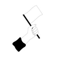 Flag in hand. Line art hand drawn black and white illustration isolated on white background vector