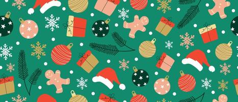 New Year or Christmas seamless pattern on green background. vector