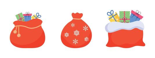 Bags with gifts from Santa Claus. New Year attributes. vector