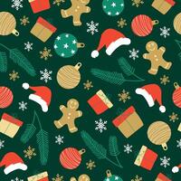 Christmas seamless pattern with traditional symbols. Winter repeating texture with New Year decorations. vector