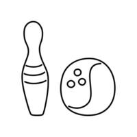 Black outline of a pin and a bowling ball drawn by hand. Sports icon on a bowling theme on a transparent background. vector