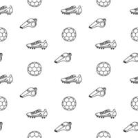 Seamless pattern of soccer ball, cleat and whistle. Sports abstract black and white background template. Perfect for backgrounds, wallpaper and textile vector