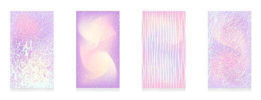 Set of four pastel grunge backgrounds with textured and abstract patterns. Vertical pastel gradients for social media stories. Dynamic background with blurred liquid texture. vector