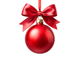 Glossy red Christmas ball with bow, transparent png