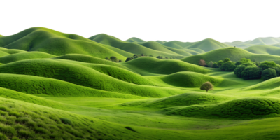 Expansive green fields and trees, isolated against transparent background png
