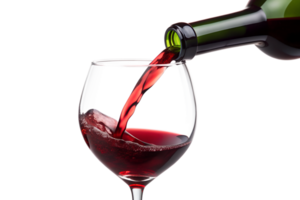 Red wine pouring into glass, isolated against transparent background png