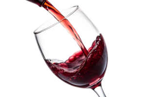 Close-up of red wine pouring, isolated against transparent background png