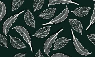 abstract tropical white leaves seamless lines pattern texture. artistic dark background. vector