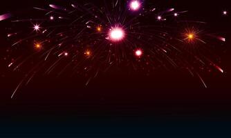 Brightly colorful Fireworks on dark background. dark red sky background. vector