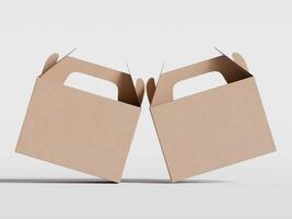 Cartoon cardboard boxes. Carton delivery boxes, open and closed shipping package with fragile signs, parcel delivery boxes photo