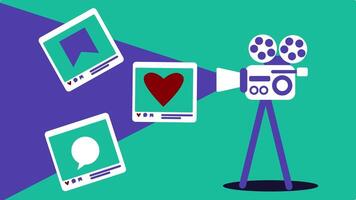 camera and social media animation , illustrating the process of creating content for social media video