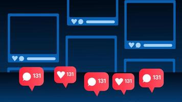 social media like and comment icons with a large social media frame behind them video