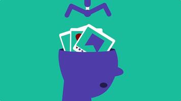 An open-headed filled with social media frames, depicting the process of searching for content ideas and addiction to social media video