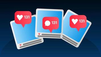 Floating social media frames with like and comment icons video