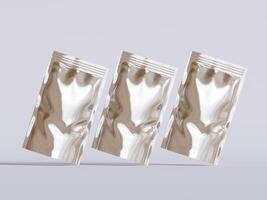 Blank aluminium foil plastic pouch bag sachet packaging mockup isolated on white background with clipping path photo
