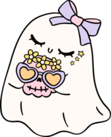 Cute Pastel Halloween Ghost Groovy Retro Cartoon Character Girly Coquette png