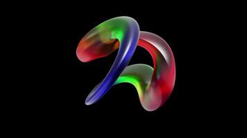 Spinning multicolor pulsating CGI animated abstract liquid form on a dark background. Rotating glowing 3D shape deforming fast according to the beat video