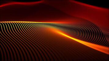 Seamless loop background with red orange lines pattern floating in the dark with bright glow effect. Smooth abstract strings structure with wave curves. Golden stripes screensaver. Looped , 4K 60fps video