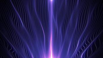 Looped abstract wave strings with bright shine effect on a dark background. Infinite loop screensaver with curvy lines flow for science fiction, modern technology, art and music performance. 4K 60 fps video