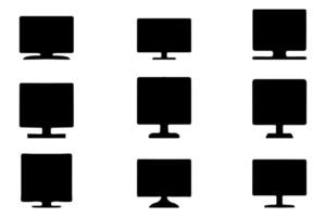 Simple computer monitor silhouette icon set vector