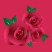 Three Red Roses with Green Leaves in Red Background vector