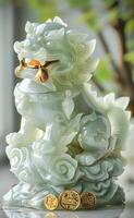 Jade Pixiu statue,pixiu symbol,pixiu Chinese,Pixiu is a symbol of good luck and money flowing in.Be prosperous and prosperous Prosper in business,wealth and wealth,people admire the business aspect. photo