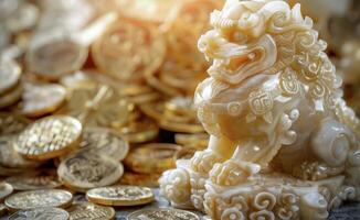 Jade Pixiu statue,pixiu symbol,pixiu Chinese,Pixiu is a symbol of good luck and money flowing in.Be prosperous and prosperous Prosper in business,wealth and wealth,people admire the business aspect. photo