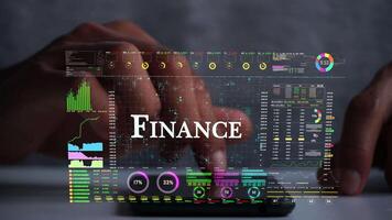Finanzas texto en negocio datos número futurista holograma antecedentes. video
