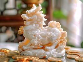 Jade Pixiu statue,pixiu symbol,pixiu Chinese,Pixiu is a symbol of good luck and money flowing in.Be prosperous and prosperous Prosper in business,wealth and wealth,people admire the business aspect. photo