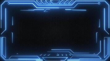 HUD frame element technology background with a border of blue neon light beams on black mesh texture. This tech border UI viewfinder animation is full HD and looping. video