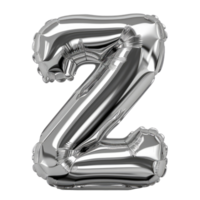 shiny silver 3d form of letter Z isolated, inflated balloon bubble font style png