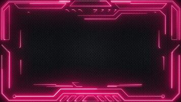 HUD frame element technology background with a border of red neon light beams on black mesh texture. This tech border UI viewfinder background is full HD and looping. video