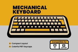 flat mechanical keyboard pbt key caps vector
