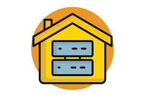 Data warehouse colored outline icon. house with big data. icon related to store. data analytics elements illustration vector