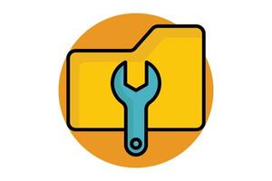 Data management colored outline icon. folder with wrench. icon related to organize. data analytics elements illustration vector