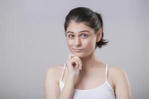 Glamour Model Thinking Something And Giving Thoughtful Expression photo