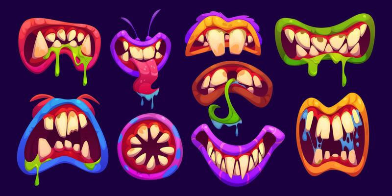 Halloween monster mouth with drool jaws and tongue