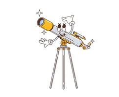 Cartoon groovy space telescope nostalgic character vector